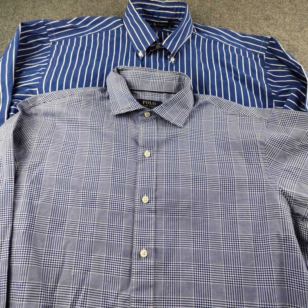 Lot of 2 Ralph Lauren Long Sleeve Shirt Button Up Bundle Stripe Plaid Mens Large